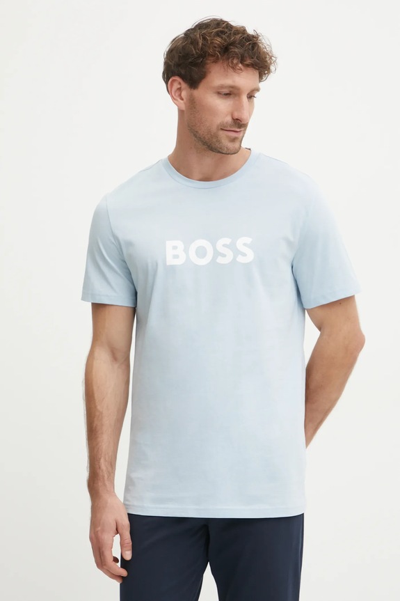Bavlnené tričko BOSS potlač modrá 50503276
