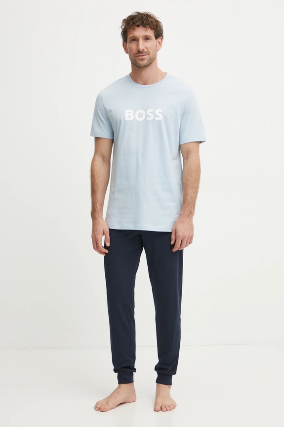 Bavlnené tričko BOSS 50503276 modrá SS25