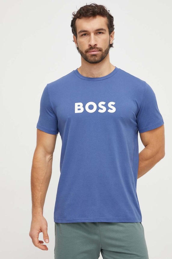 BOSS tricou din bumbac print albastru 50503276