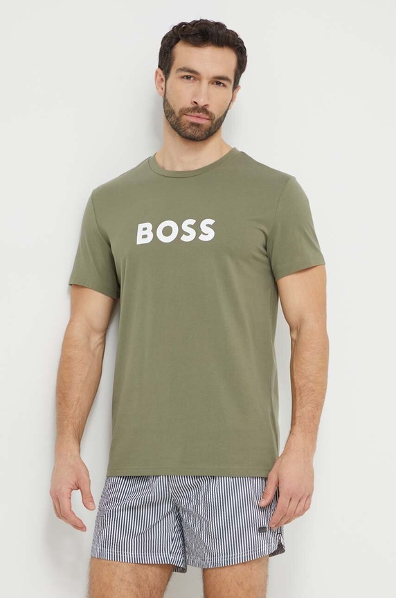 BOSS tricou din bumbac print verde 50503276