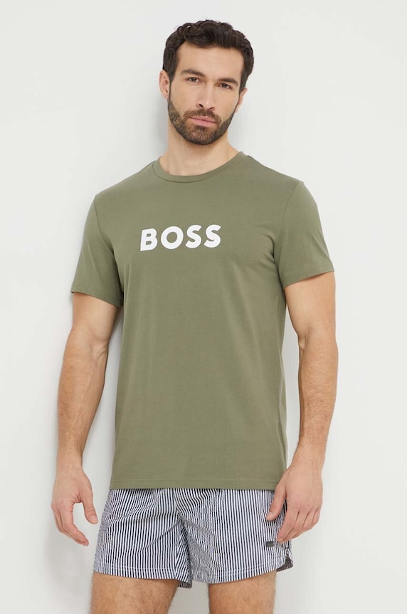BOSS tricou din bumbac print verde 50503276