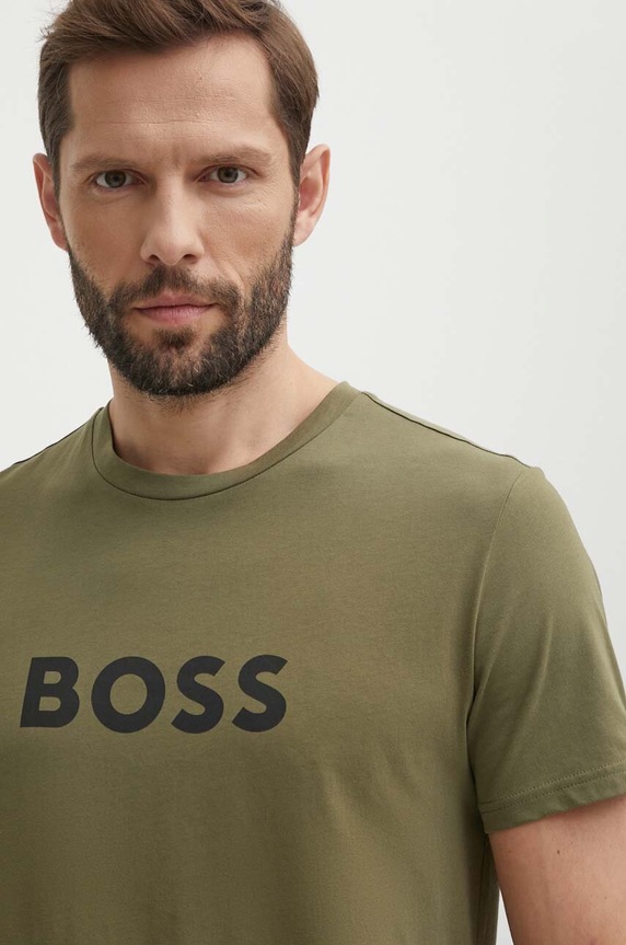 BOSS tricou din bumbac print verde 50503276