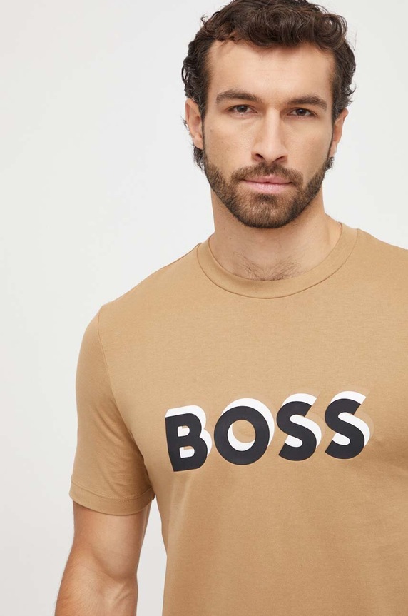 Oblečení Bavlněné tričko BOSS 50506923 béžová