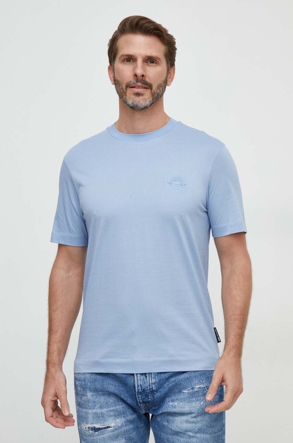BOSS t-shirt bawełniany nadruk niebieski 50507787