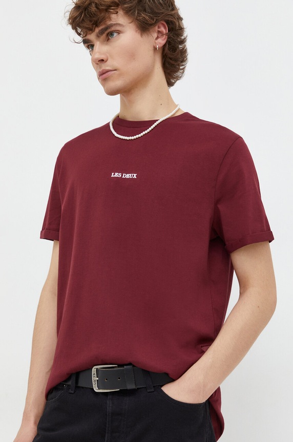 Les Deux t-shirt bawełniany nadruk bordowy LDM101170