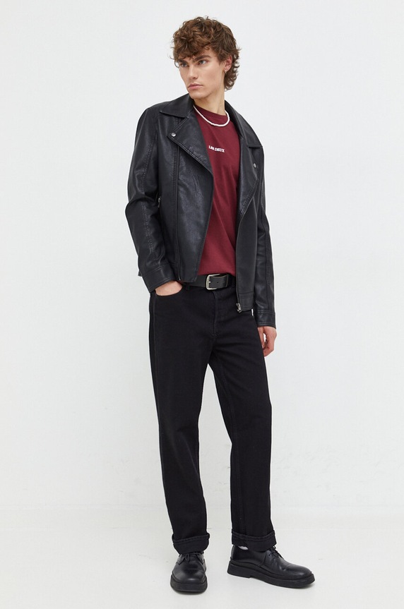 Les Deux t-shirt bawełniany LDM101170 bordowy SS24