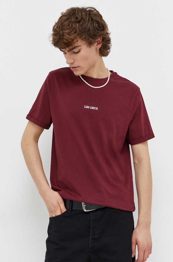 Les Deux t-shirt bawełniany bordowy LDM101170