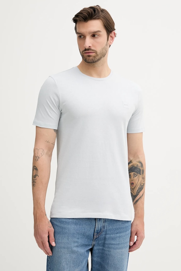 BOSS Orange t-shirt ανδρικό βαμβακερό Tales κανονικό γκρί 50508584