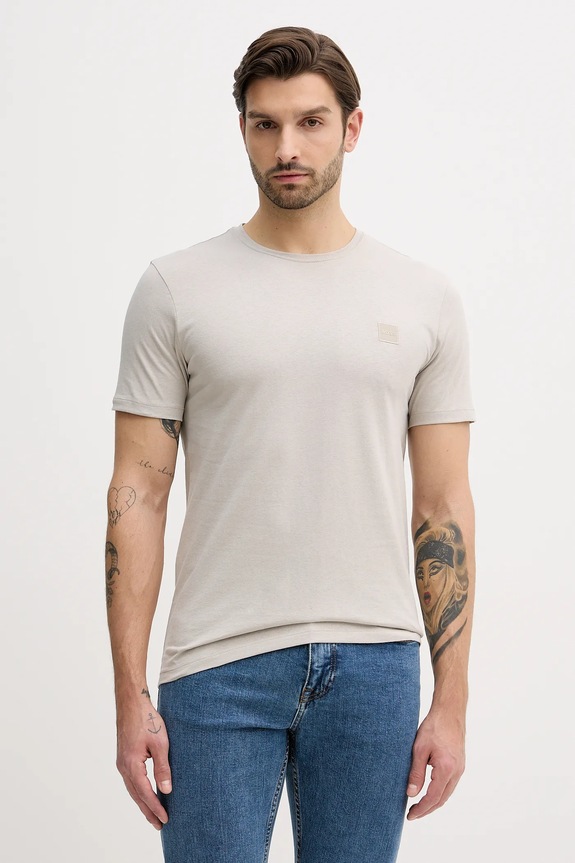 BOSS Orange t-shirt για τρέξιμο ανδρικό βαμβακερό Tales κανονικό μπεζ 50508584