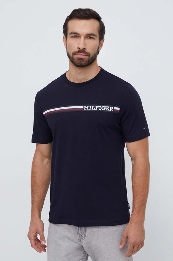Βαμβακερό μπλουζάκι Tommy Hilfiger MW0MW33688 σκούρο μπλε SS24