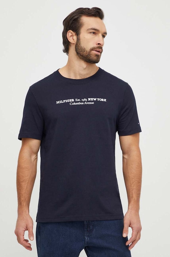 Bavlnené tričko Tommy Hilfiger MW0MW33895 tmavomodrá SS24