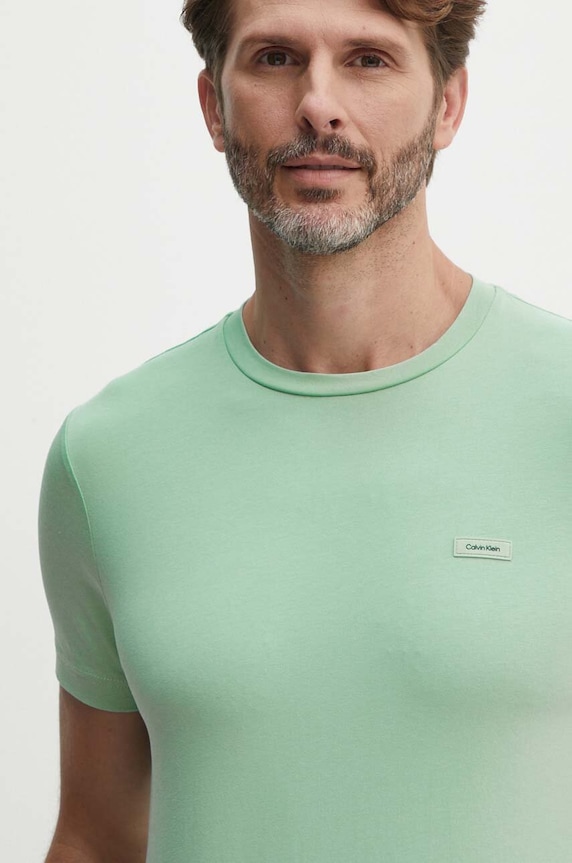 Calvin Klein T-shirt męski bawełniany z elastanem zielony K10K112724
