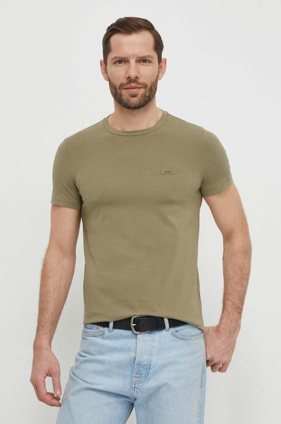 Odzież Calvin Klein T-shirt męski bawełniany K10K112724 zielony