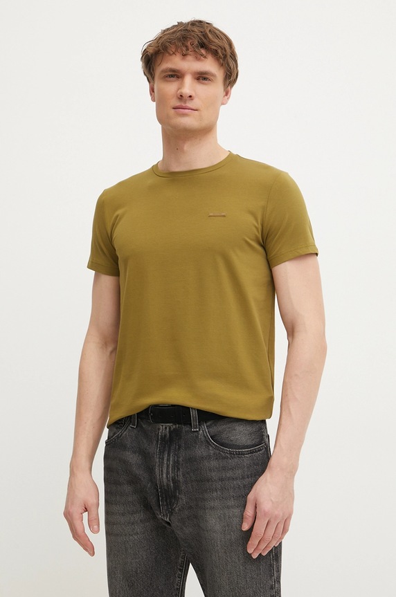 Calvin Klein T-shirt męski bawełniany z elastanem zielony K10K112724