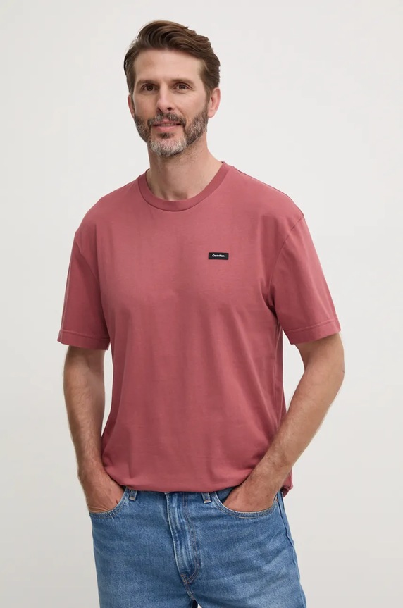 Calvin Klein T-shirt męski bawełniany bawełna fioletowy K10K112749