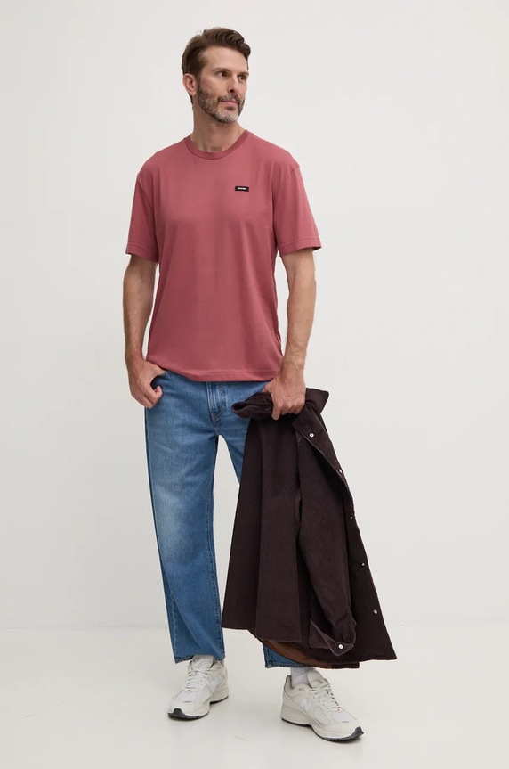 Calvin Klein T-shirt męski bawełniany K10K112749 fioletowy SS25