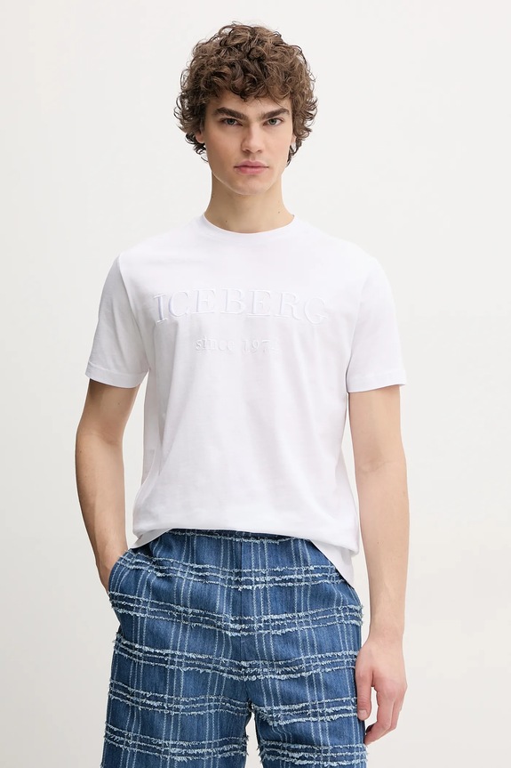 Iceberg t-shirt bawełniany nadruk biały F014.6327