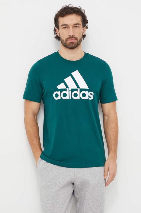adidas t-shirt bawełniany Essentials nadruk zielony IS1300