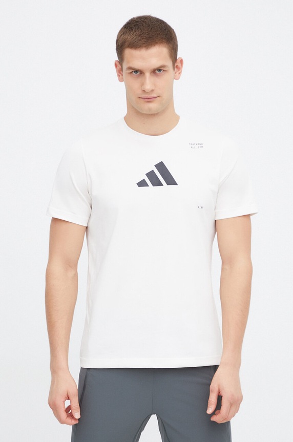 Tréningové tričko adidas Performance potlač béžová IS2363