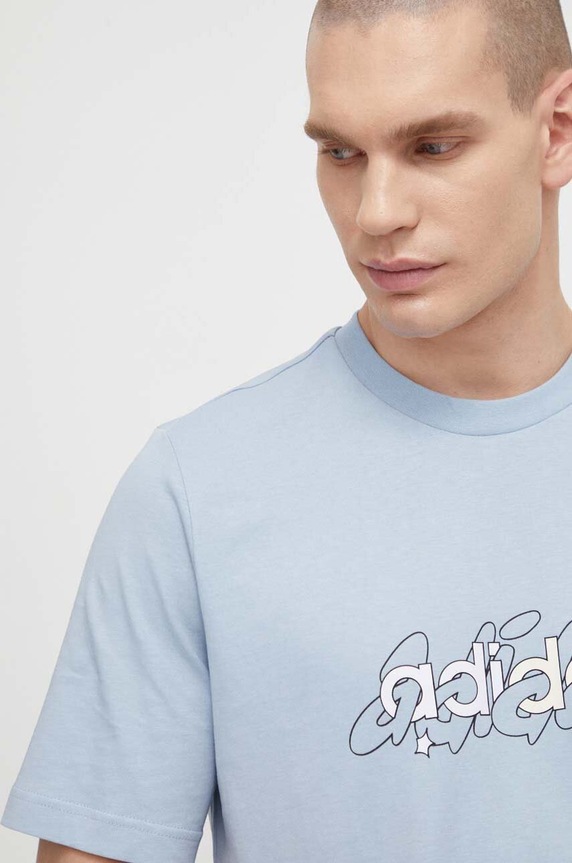 Bavlněné tričko adidas IS2867 modrá