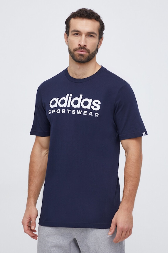 adidas t-shirt bawełniany nadruk granatowy IW8834