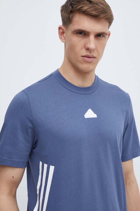 adidas t-shirt bawełniany nadruk niebieski IX5199