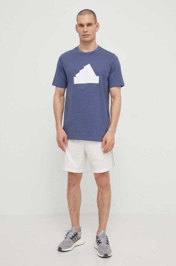 Bavlnené tričko adidas IZ1624 modrá SS24
