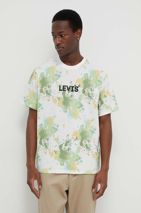 Βαμβακερό μπλουζάκι Levi's στάμπα λευκό 16143