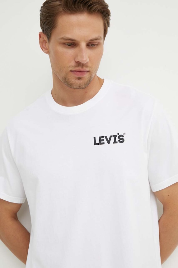 Βαμβακερό μπλουζάκι Levi's στάμπα λευκό 16143