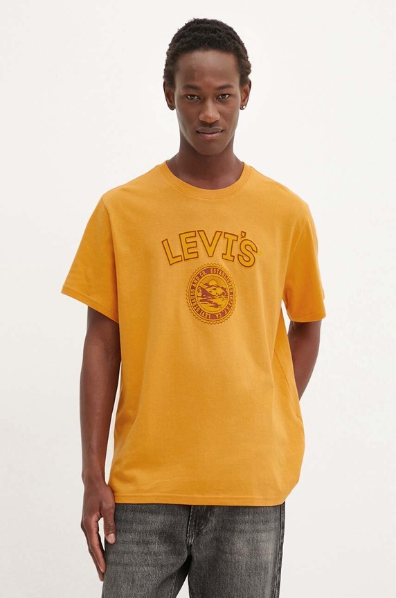Bavlněné tričko Levi's kulatý žlutá 16143