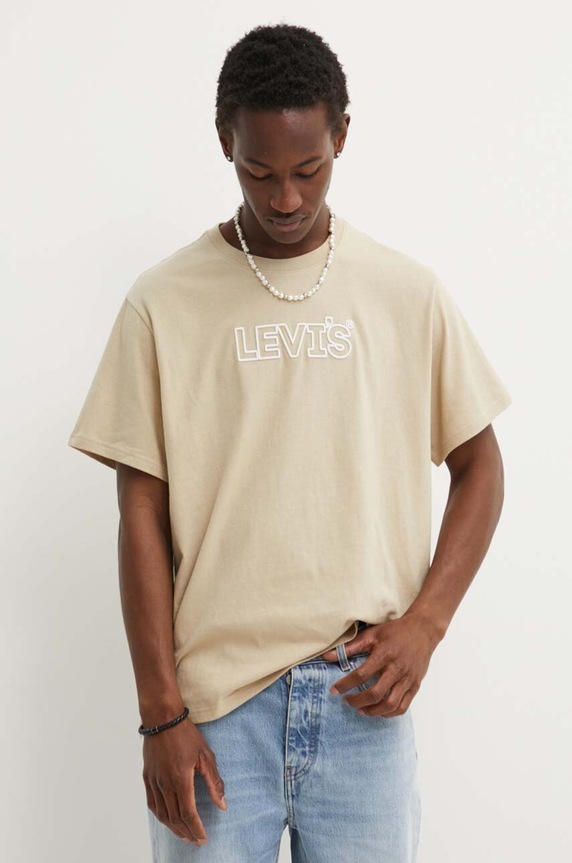 Βαμβακερό μπλουζάκι Levi's μπεζ 16143