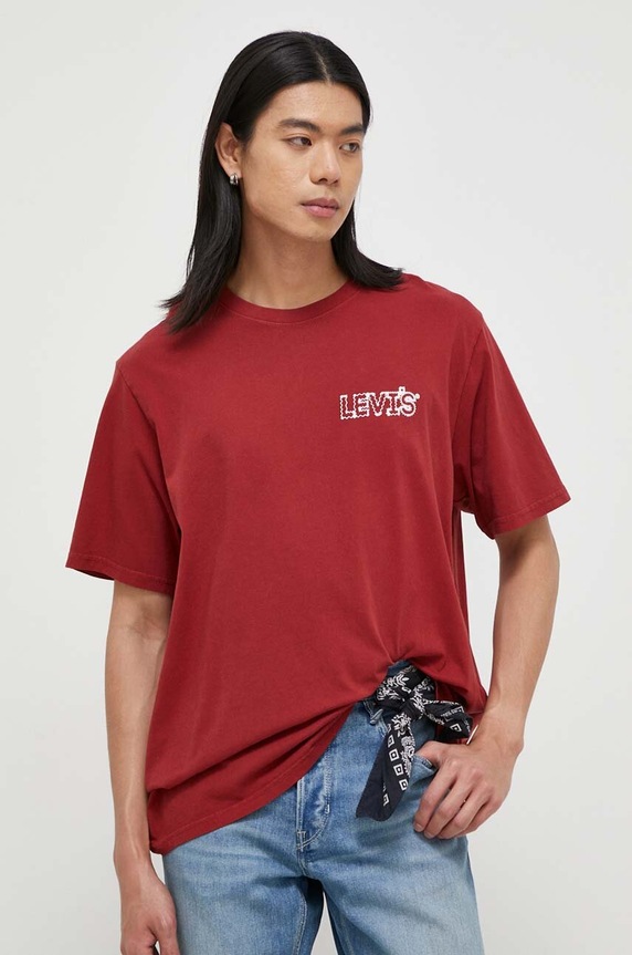 Levi's tricou din bumbac print burgundia 16143