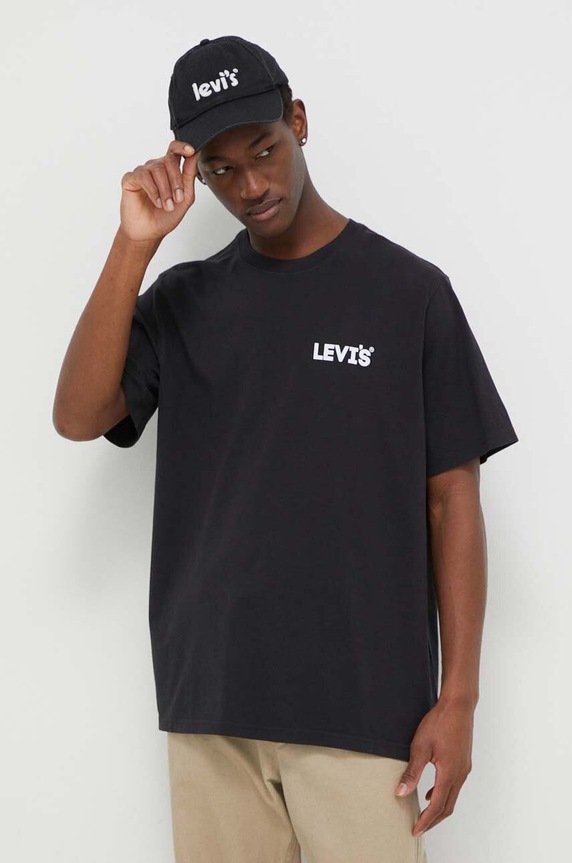 Βαμβακερό μπλουζάκι Levi's στάμπα μαύρο 16143