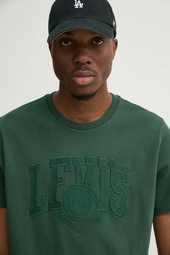 Bavlněné tričko Levi's potisk zelená 22491