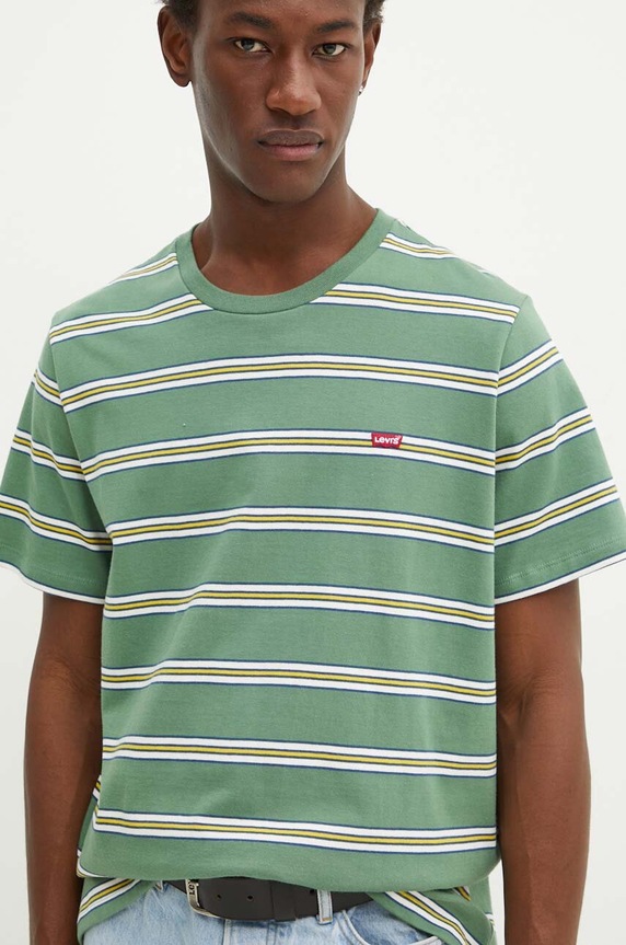 Bavlněné tričko Levi's hladký zelená 56605