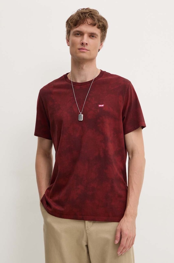 Bavlnené tričko Levi's jednofarebný burgundské 56605