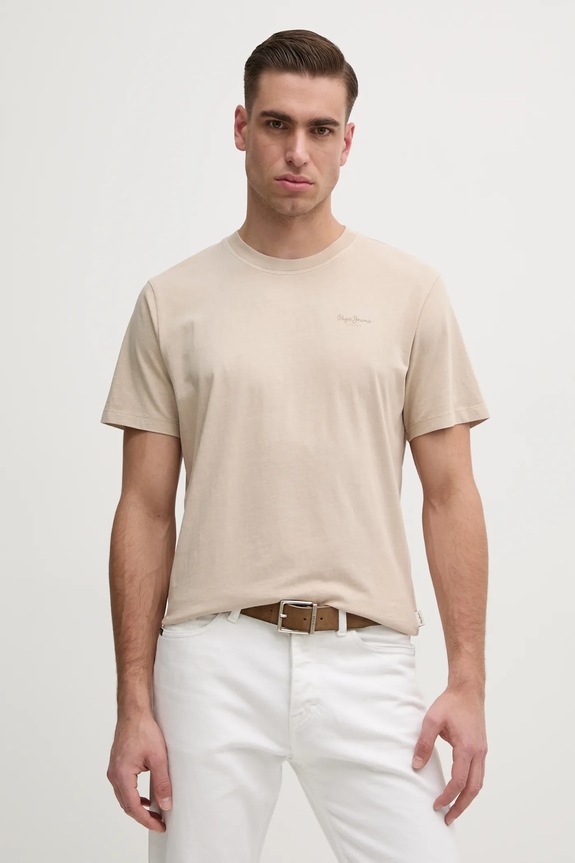 Памучна тениска Pepe Jeans Jacko бежов PM508664