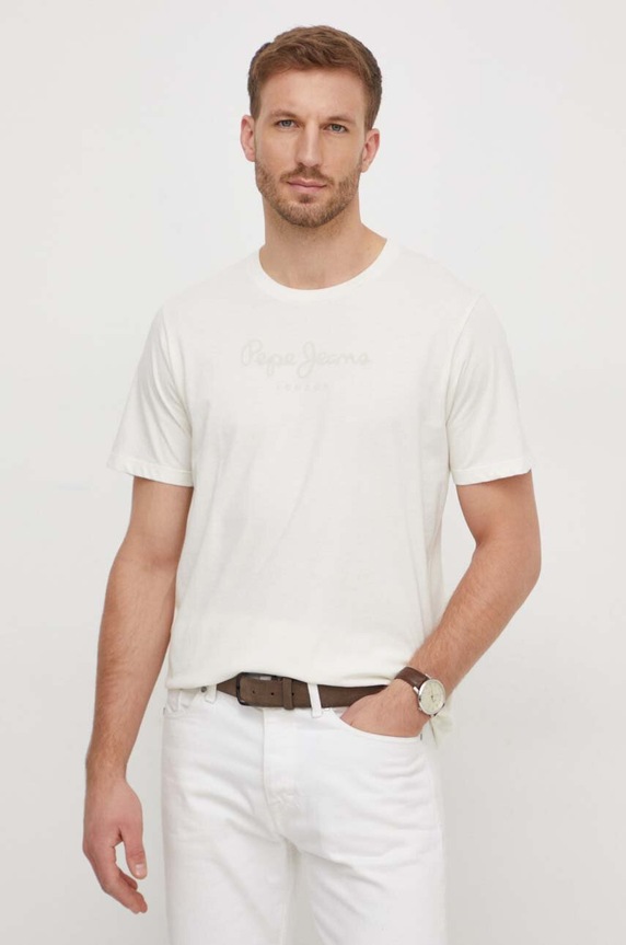 Bavlnené tričko Pepe Jeans Eggo potlač béžová PM508208