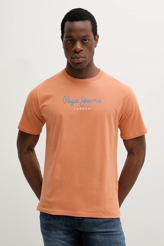 Βαμβακερό μπλουζάκι Pepe Jeans Eggo πορτοκαλί PM508208