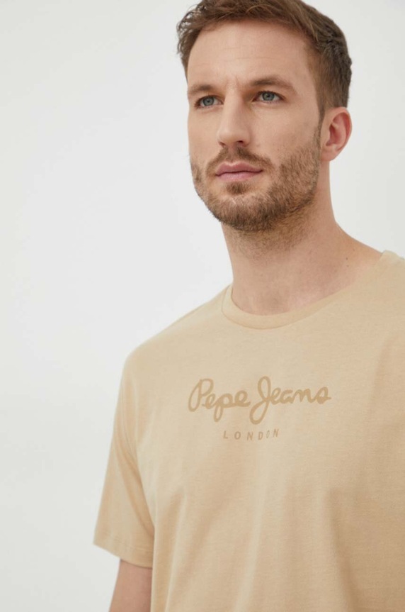 Βαμβακερό μπλουζάκι Pepe Jeans Eggo EGGO N μπεζ PM508208