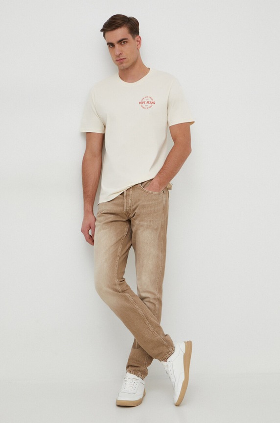 Pepe Jeans pamut póló PM509210 bézs SS24