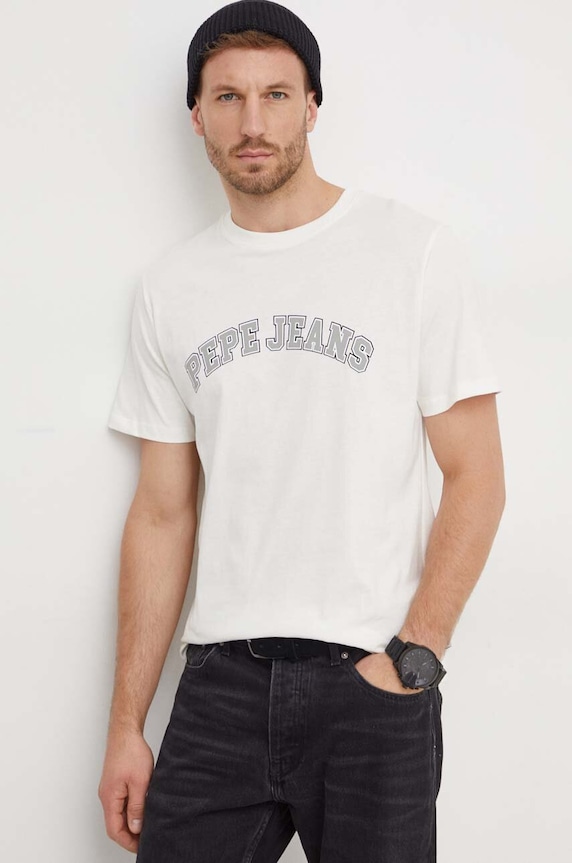 Βαμβακερό μπλουζάκι Pepe Jeans CLEMENT βαμβάκι μπεζ PM509220