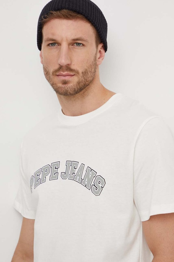 Βαμβακερό μπλουζάκι Pepe Jeans CLEMENT μπεζ PM509220