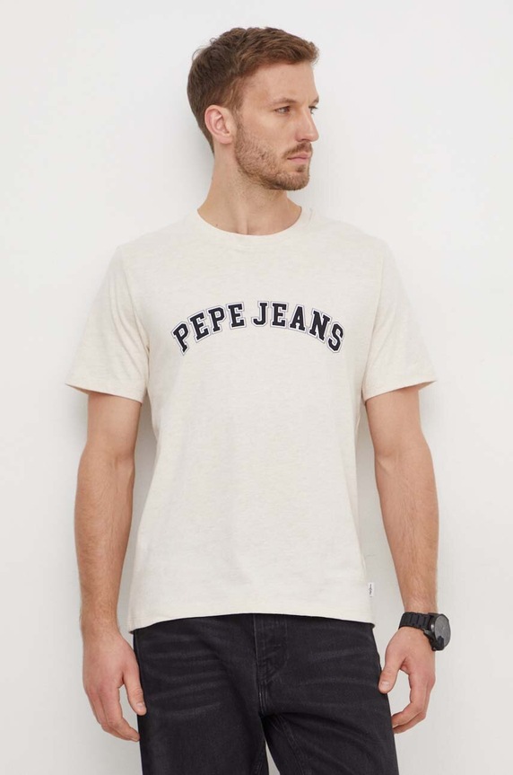 Bavlněné tričko Pepe Jeans CLEMENT béžová PM509220