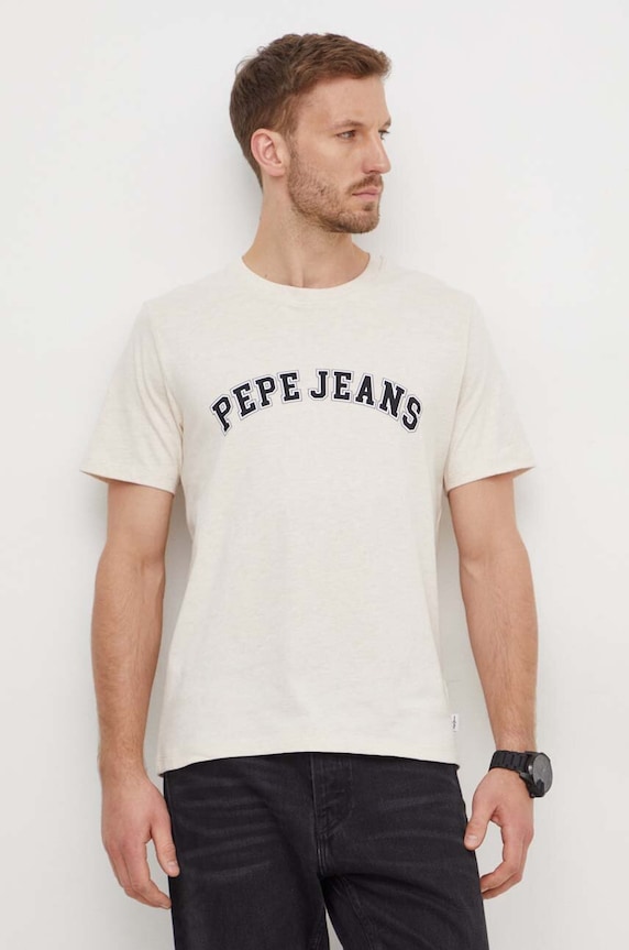 Bavlněné tričko Pepe Jeans CLEMENT béžová PM509220