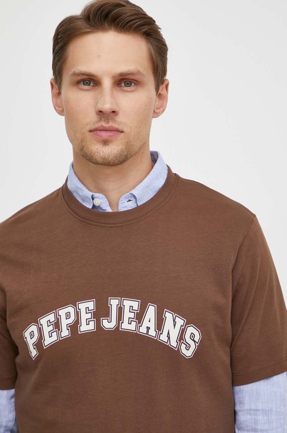 Bombažna kratka majica Pepe Jeans rjava PM509220