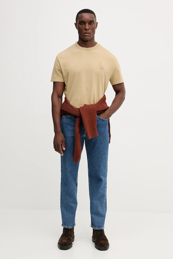 Bavlněné tričko Polo Ralph Lauren 710936509 béžová SS25