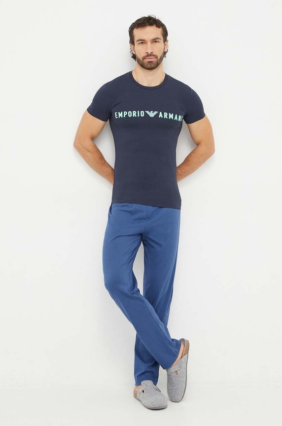 Домашна тениска Emporio Armani Underwear вталена тъмносин 111035.4R516
