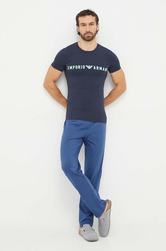 Домашна тениска Emporio Armani Underwear вталена тъмносин 111035.4R516