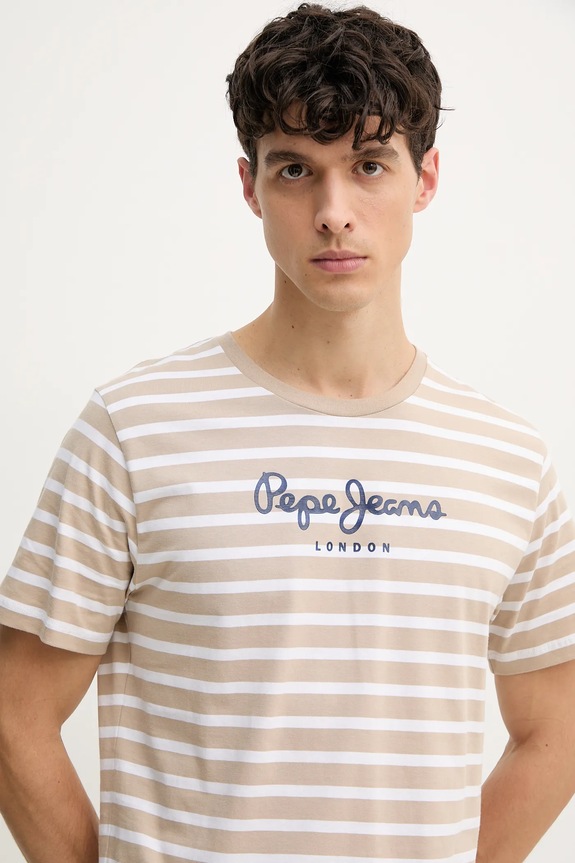 Βαμβακερό μπλουζάκι Pepe Jeans μπεζ PM509407
